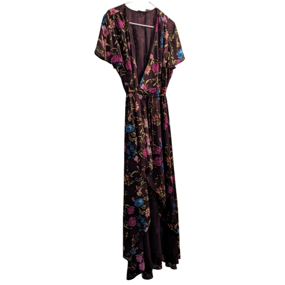 Belle Vere Brown Floral Wrap Dress L